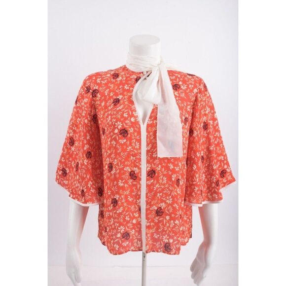 Chloe Womens Shirt lavallière top Blouse Sz 34 US 2 Bubbling Orange Floral NWT - Picture 1 of 9